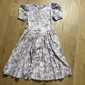 VTG Memories By Jolene Girls Floral Fluffy Stress Size 12 Puffy Sleeves Purple